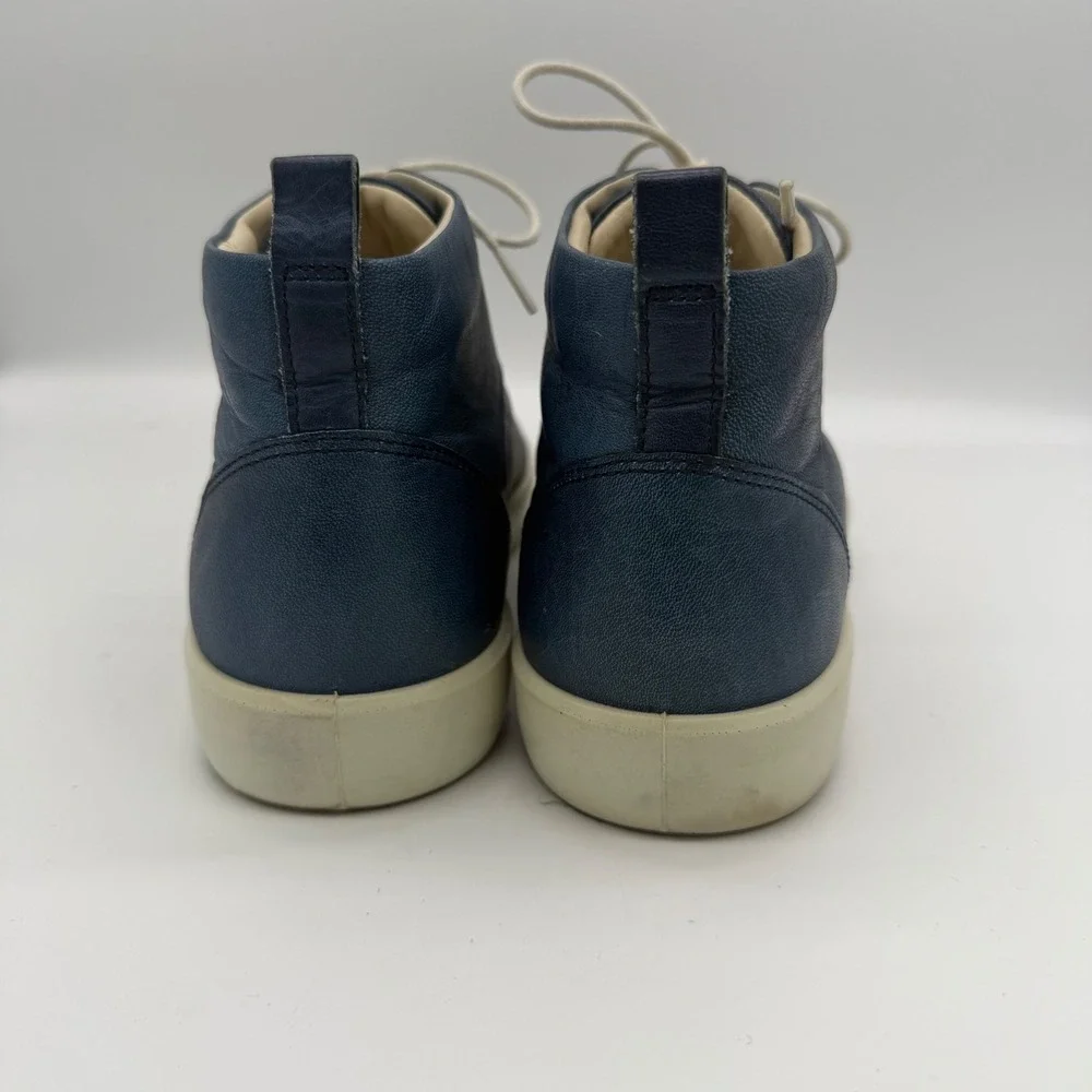 ECCO Soft 8 Indigo Blue Leather High Top Lace Up Sneakers Womens 8 EU 39